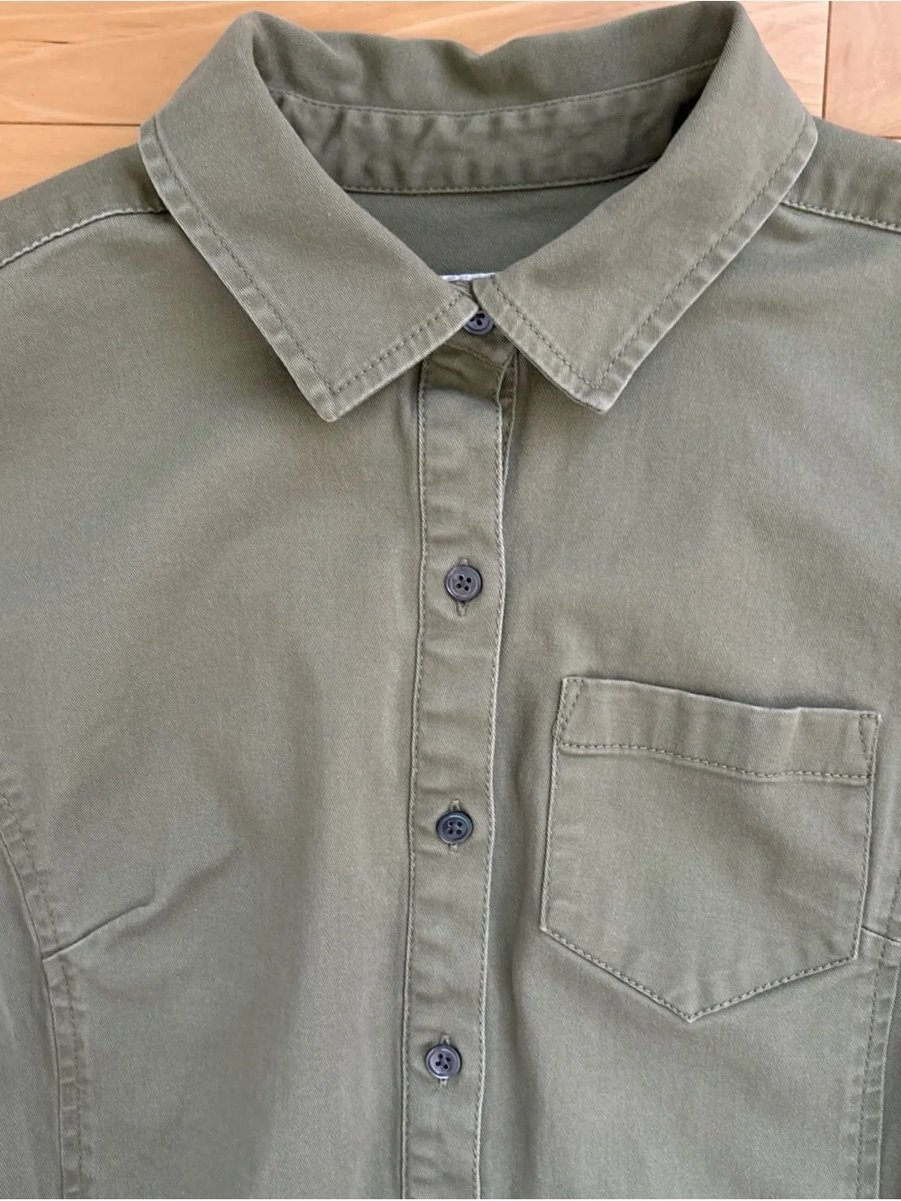 J. Jill Live In Chino Olive Green Button-Front Tab Shirt Dress Size 8